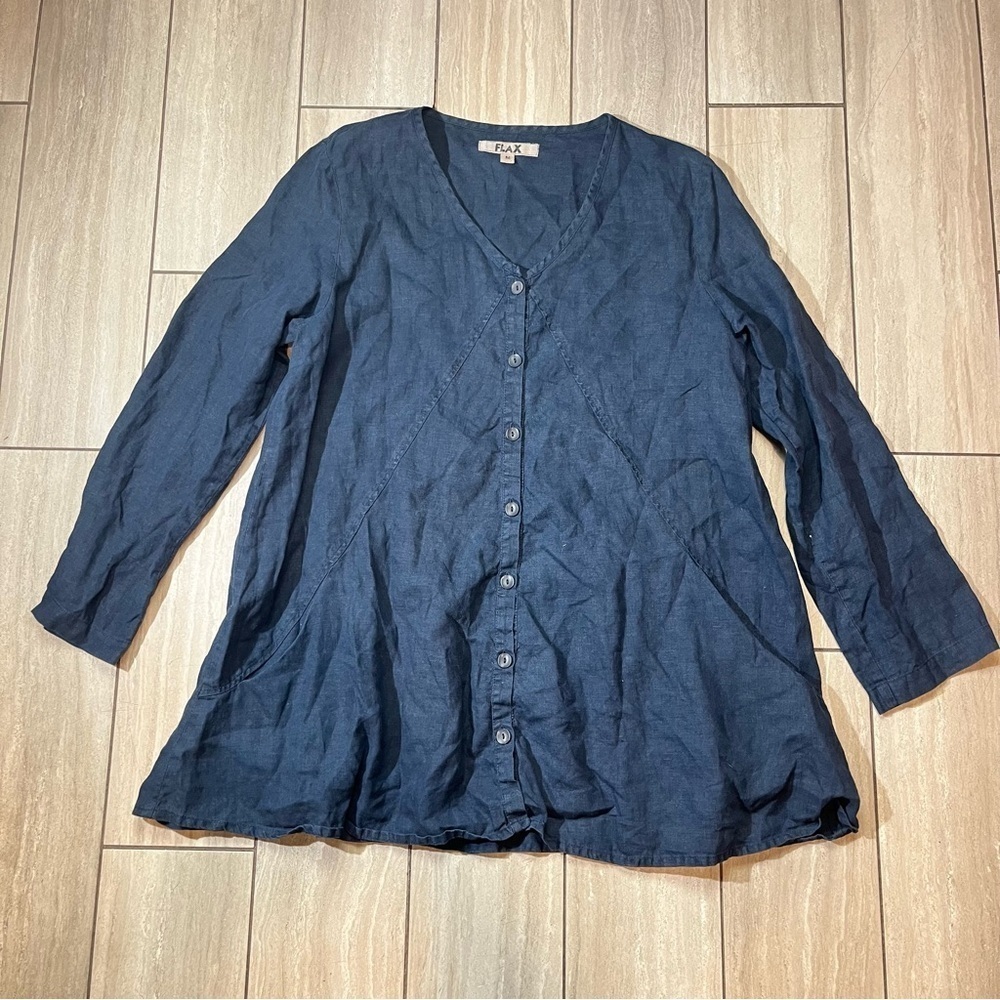 Flax 100% Linen Women’s Long Sleeve Blouse Shirt Lagenlook Button Down Blouse‎ M